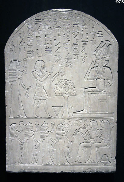 Stela of Standard Bearer & Chief of Mercenaries Usi of limestone (18th Dynasty - c1380 BCE) from Memphis at Museum Ägyptischer Kunst. Munich, Germany.