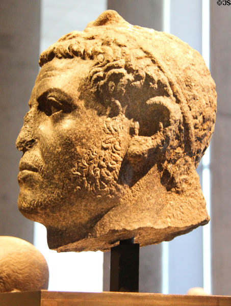 Portrait head of man wearing lotus-bud diadem of granite (Ptolemaic-Roman Dynasty - 1st C BCE) from Dime? at Museum Ägyptischer Kunst. Munich, Germany.