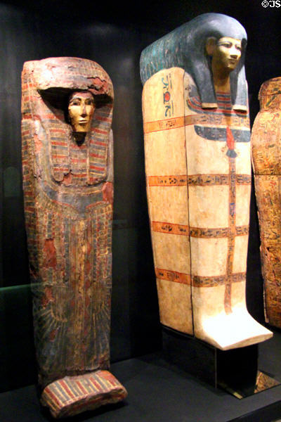 Egyptian coffins (17th Dynasty - c1600 BCE) & (18th Dynasty - c1500 BCE) at Museum Ägyptischer Kunst. Munich, Germany.