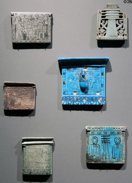 Engraved tablets & pectorals to mark mummies (ranging 1500 BCE-1stC CE) at Museum Ägyptischer Kunst. Munich, Germany.