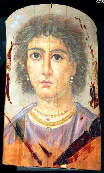 Mummy portrait of old woman (Roman times 1stC CE) from El-Rubajat at Museum Ägyptischer Kunst. Munich, Germany.