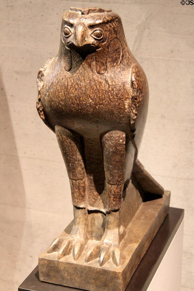 Granite statue of god Horus as falcon (200s BCE) from upper Egypt at Museum Ägyptischer Kunst. Munich, Germany.
