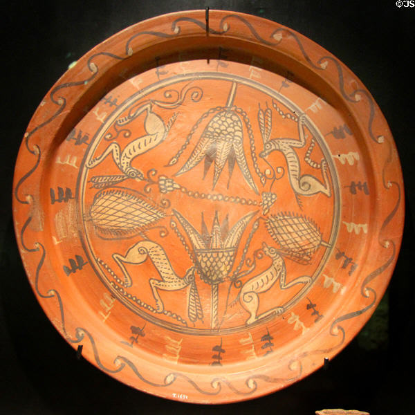 Coptic terra sigillata ceramic plate with hares (3rd-6thC CE) at Museum Ägyptischer Kunst. Munich, Germany.