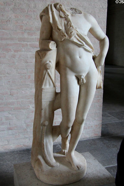 Roman copy of statue of leaning satyr (c330 BCE) original by Praxiteles at Glyptothek. Munich, Germany.