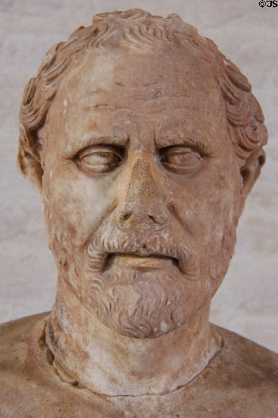 Portrait head of orator Demosthenes (c280 BCE) Roman copy of Greek original from Athens Agora at Glyptothek. Munich, Germany.