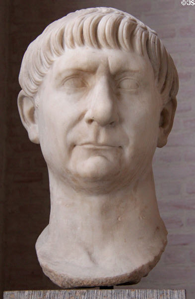 Roman Emperor Trajan (ruled 98-117 CE) portrait head at Glyptothek. Munich, Germany.