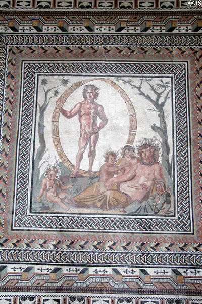 Roman floor mosaic of Aion, god of eternity, in zodiac (c200 CE) from Sentinum at Glyptothek. Munich, Germany.
