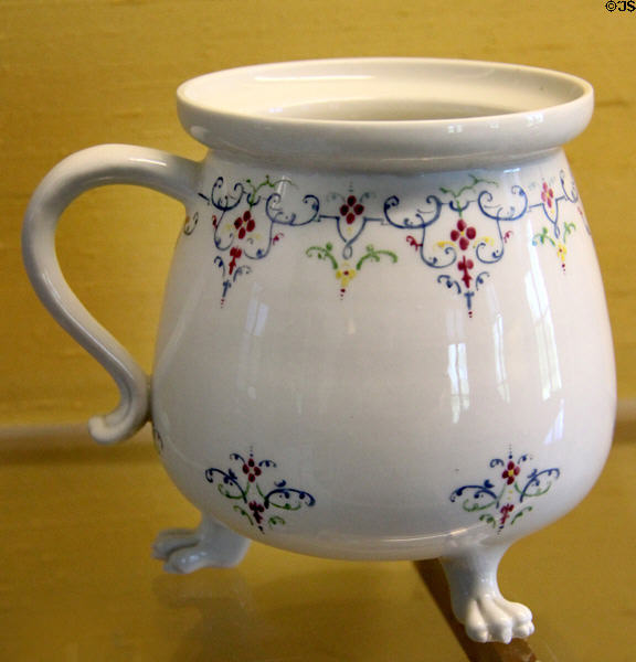 Meissen three legged bouillon pot (c1715) by George Funcke at Meissen porcelain museum at Lustheim Palace. Munich, Germany.