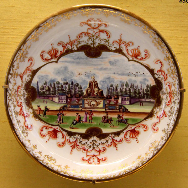 Meissen painted porcelain plate (c1720s?) at Meissen porcelain museum at Lustheim Palace. Munich, Germany.