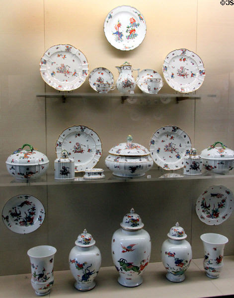 Array of Meissen porcelain with yellow tiger pattern (aka Gelber Löwe) (c1745) pattern after Japanese style at Meissen porcelain museum at Lustheim Palace. Munich, Germany.