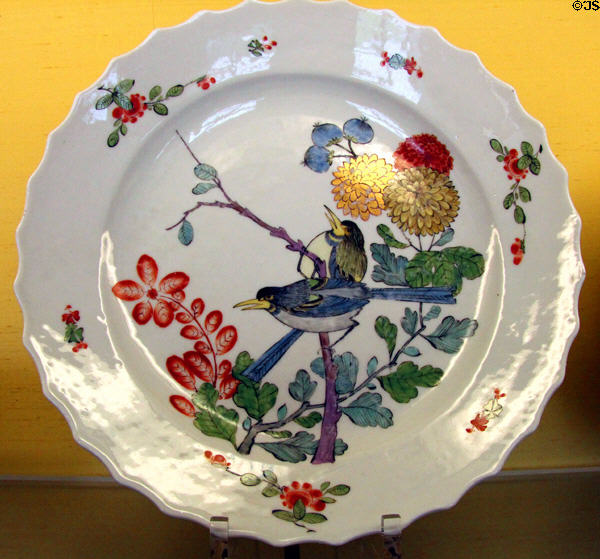 Meissen porcelain plate (c1735) in "Bird Tree" decor at Meissen porcelain museum at Lustheim Palace. Munich, Germany.