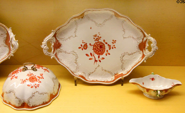 Meissen porcelain serving pieces from Möllendorff Dinner Service (c1762) by Frederick II the Great, King of Prussia at Meissen porcelain museum at Lustheim Palace. Munich, Germany.