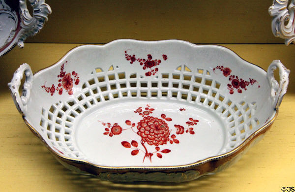 Meissen porcelain serving basket from Möllendorff Dinner Service (c1762) by Frederick II the Great, King of Prussia at Meissen porcelain museum at Lustheim Palace. Munich, Germany.