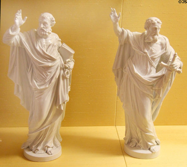 Meissen porcelain figures of St Peter & St Paul (1772) by Johann Joachim Kaendler made for Friedrich August III at Meissen porcelain museum at Lustheim Palace. Munich, Germany.