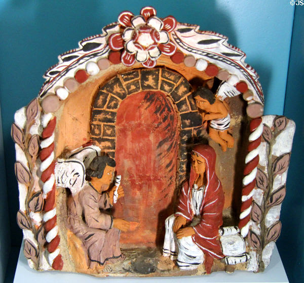 Virgin Mary with Annunciation angel scene from Portugal at folk art Collection Gertrud Weinhold. Munich, Germany.