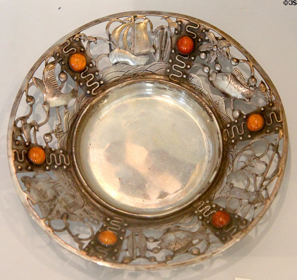 Prussian made silver plate with fish & ship decoration (c1935) at History of East & West Prussia Museum. Munich, Germany.