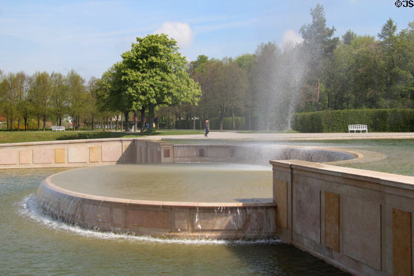 Terraced canal & fountain of New Schleißheim Palace. Munich, Germany.