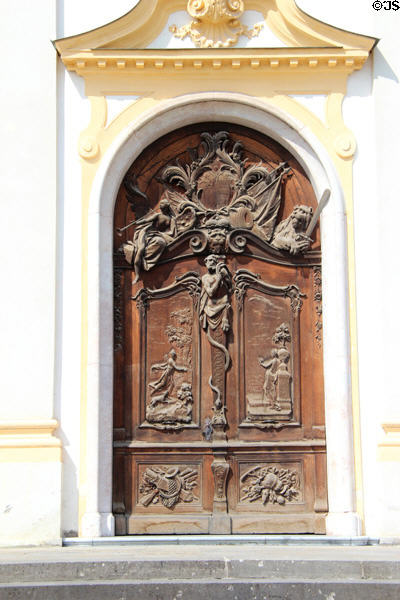 Baroque carved door of New Schleißheim Palace. Munich, Germany.