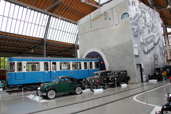 Exhibit hall at Deutsches Museum Transport Museum. Munich, Germany.