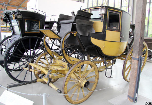 Berline-Coupé three-horse carriage (c1830) by Dick & Kirschten of Offenbach am Main at Deutsches Museum Transport Museum. Munich, Germany.