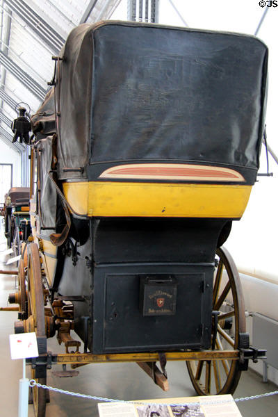 Rear end of Mailcoach (1895) used by Swiss Alpine Post to cross Furka pass until 1915 at Deutsches Museum Transport Museum. Munich, Germany.