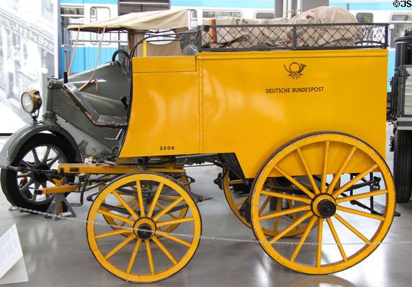 German Imperial Postal Service horse-drawn parcel delivery carriage (prior to 1920) at Deutsches Museum Transport Museum. Munich, Germany.