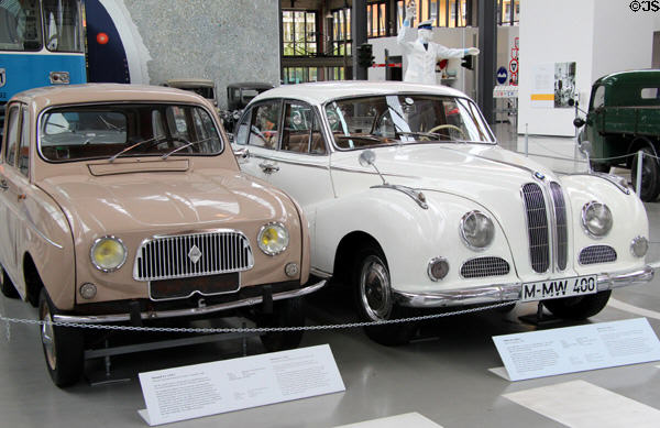 Renault 4L (1963) from France & BMW 502 (1963) from Munich at Deutsches Museum Transport Museum. Munich, Germany.