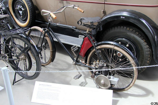 Opel bicycle with auxiliary motor (1920) at Deutsches Museum Transport Museum. Munich, Germany.