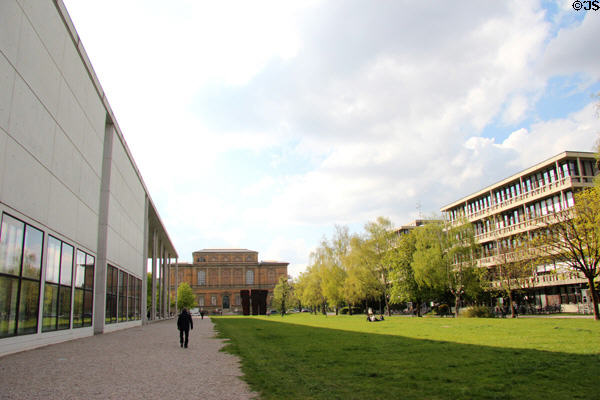 Pinakothek der Moderne (left) with Alte Pinakothek beyond. Munich, Germany.