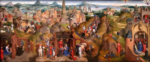Seven Joys in Life of Virgin Mary painting (1480) by Hans Memling at Alte Pinakothek. Munich, Germany.