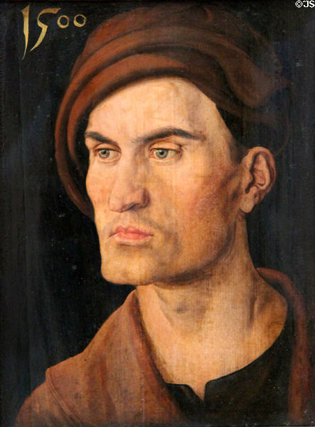 Portrait of a young man (1500) by Albrecht Dürer at Alte Pinakothek. Munich, Germany.