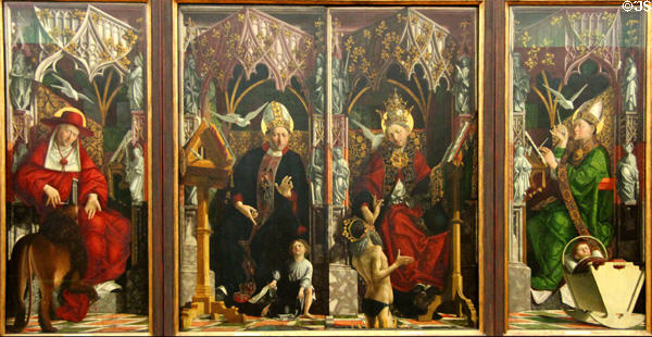 Four fathers of the Church altar painting (c1480) by Michael Pacher at Alte Pinakothek. Munich, Germany.