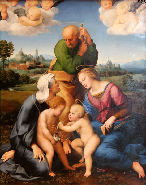 Holy Family painting (c1505-6) from Canigiani House by Raphael at Alte Pinakothek. Munich, Germany.