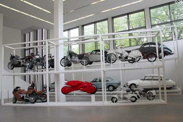 Motorcycle & auto design display at Pinakothek der Moderne. Munich, Germany.