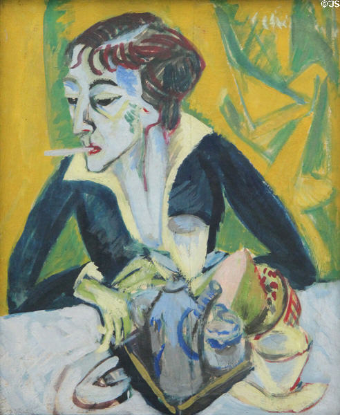 Erna with Cigarette painting (1915) by Ernst Ludwig Kirchner at Pinakothek der Moderne. Munich, Germany.