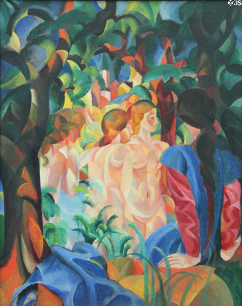 Bathers painting (1913) by August Macke at Pinakothek der Moderne. Munich, Germany.
