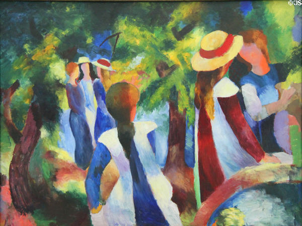 Girls under Trees painting (1914) by August Macke at Pinakothek der Moderne. Munich, Germany.