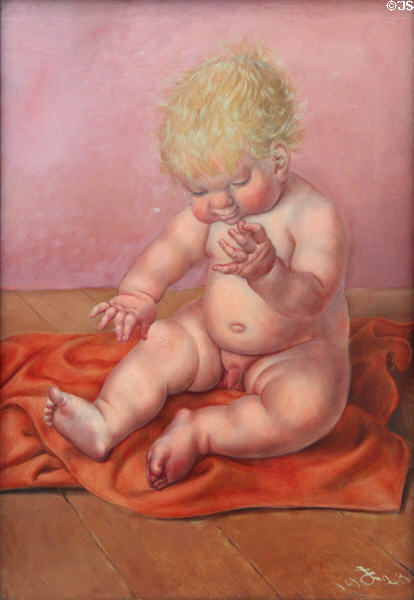 Sitting Child (Ursus Dix) painting (1928) by Otto Dix at Pinakothek der Moderne. Munich, Germany.