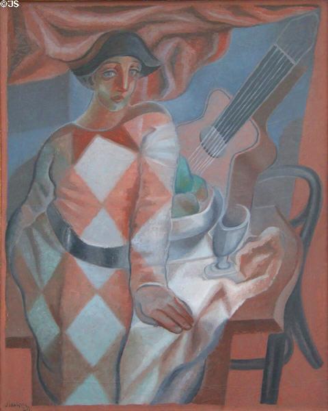 Harlequin before a Table painting (1924) by Juan Gris at Pinakothek der Moderne. Munich, Germany.