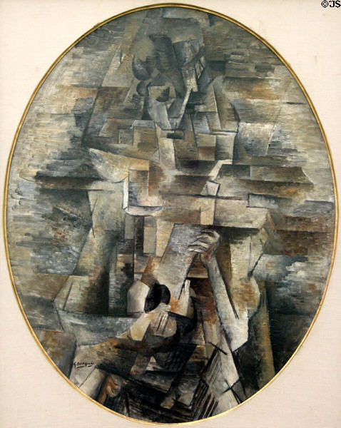Woman with Mandolin painting (1910) by Georges Braque at Pinakothek der Moderne. Munich, Germany.