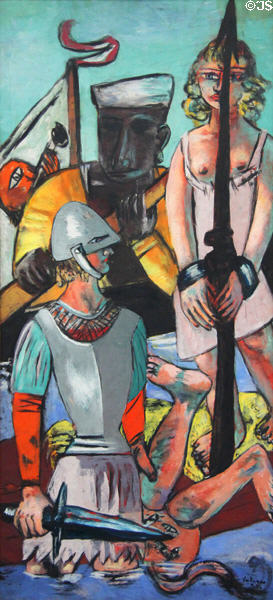 Panel detail from Temptation of St Anthony triptych painting (1936-7) by Max Beckmann at Pinakothek der Moderne. Munich, Germany.