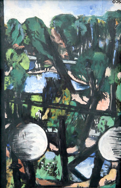Park: View of Zoo with white Lamp Spheres painting (1937) by Max Beckmann at Pinakothek der Moderne. Munich, Germany.