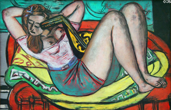 Woman with Mandolin in Yellow & Red painting (1950) by Max Beckmann at Pinakothek der Moderne. Munich, Germany.