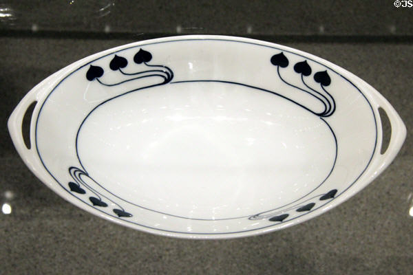 Porcelain bowl in pattern Botticelli (1902) by Hans Günther Reinstein made by Rosenthal & Co. of Germany at Pinakothek der Moderne. Munich, Germany.