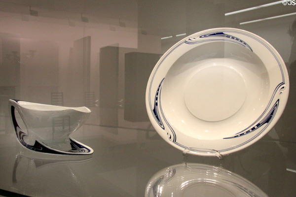 Porcelain in whiplash pattern (1903-4) by Henry van de Velde made by Meissen of Germany at Pinakothek der Moderne. Munich, Germany.
