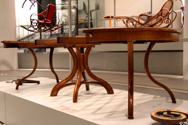 Bentwood legs of expanding dining table (c1895) by Thonet Brothers of Vienna at Pinakothek der Moderne. Munich, Germany.