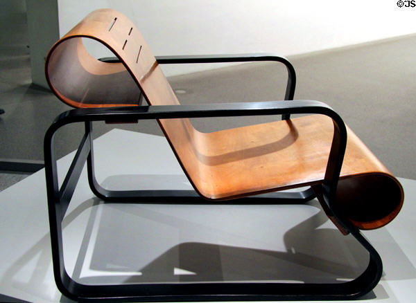 Paimio (#41) armchair (1930-1) by Alvar Aalto of Finland at Pinakothek der Moderne. Munich, Germany.