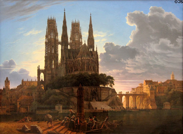 Cathedral Towering over a Town painting (c1815) copy of lost original by Karl Friedrich Schinkel at Neue Pinakothek. Munich, Germany.