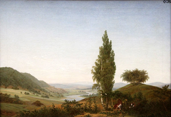 Summer landscape with couple painting (1807) by Caspar David Friedrich at Neue Pinakothek. Munich, Germany.