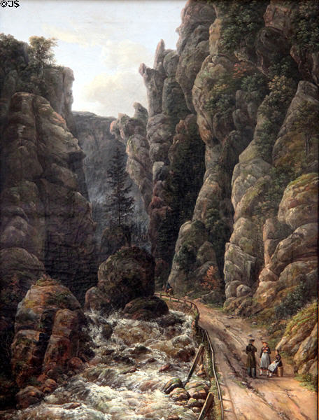 Gorge in swiss Saxony painting (1820) by Johan Christian Dahl at Neue Pinakothek. Munich, Germany.